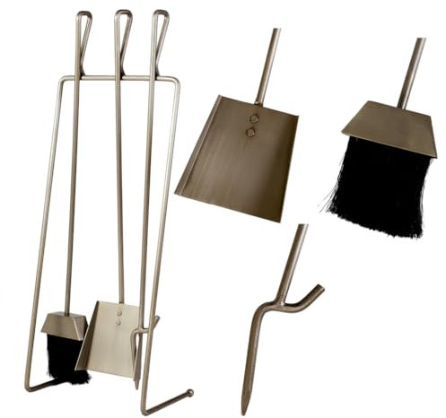 3pc Fireside Companion Set Silver Fireplace Tool Sets Contemporary Style Fireplace Tools - Fire Poker, Brush & Scoop Shovel Modern Hearth Stove Fireplace Accessories