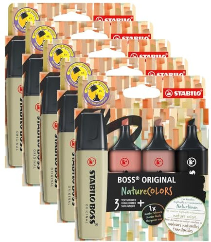 STABILO NatureColors Kartonetui, 4 Textmarker Boss Original, 5 Stück