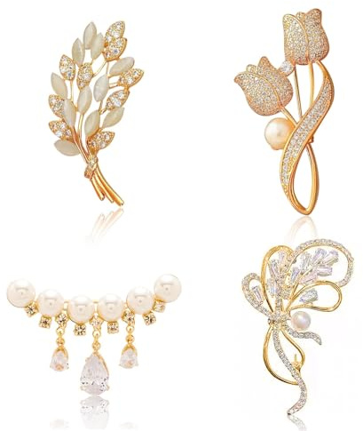 NCOALE Broche Femme 4pcs Strass Cardigan Clip Vintage Broches pour Vêtements Pull Écharpe Cardigan Cardigan Antique Cape Broche pour Fête Banquet Écharpe Vêtements Décoré, Alliage de haute qualité