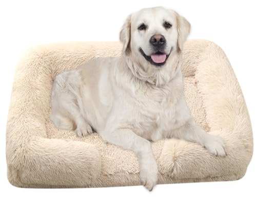 RUYICZB Orthopädisches Hundebett Grosse Hunde, Hundekissen, Hundesofa Mittelgroße Hunde, Katzenbett, Hundekörbchen, Anti-Angst Hundekorb, Abnehmbar Und Waschbar,Beige,L 31.5X21.6X6in