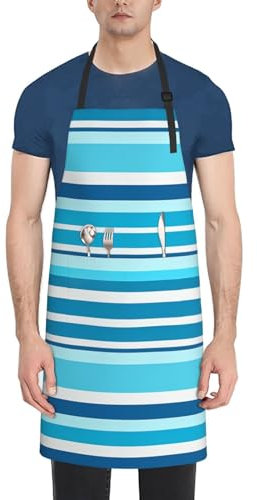 Dwrepo Kochschürze mit blauem, gestreiftem Druck, wasserdicht, verstellbar, leichte Arbeitsschürze für Damen und Herren, Schwarz, Einheitsgröße, Schwarz, EinheitsgröÃŸe
