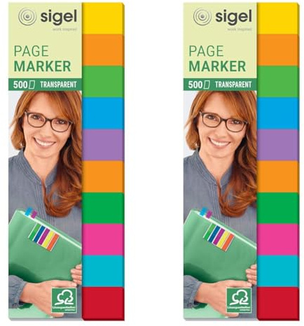 SIGEL HN684 Haftmarker Folie, 500 Mini-Streifen, 10 Farben im Format 12,5 x 44 mm (Packung mit 2)