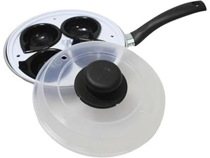 Stainless Steel 4 Egg Poacher Pan 20cm with Plastic Lid Long Safety Handles Nonstick Silicone 4 Cups Egg Poacher Maker Cookware Set Dishwasher Safe Perfect for Kitchen (1Pack)