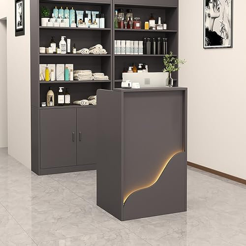 Modern und schlicht empfangstheke，Rezeptionstrtheke mit Lichtern，Mit AbschließBarer Schublade，Verkaufstheke aus Holz, Empfangstheke，Geeignet für Supermarkt, Convenience Store, Büro, Hotel(Color:Gray)