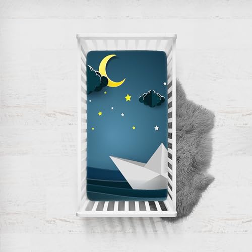 Morbuy Spannbettlaken Babybett, Atmungsaktiv Spannbettlaken Kinderbett,Drucken Weiche Spannbettlaken Kinderbett Stubenwagen Bezug Kinderwagen Matratzenbezug (Mond,160x80cm)