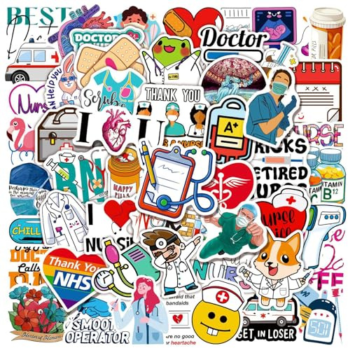 100 Stück Krankenschwester Aufkleber, Wasserfeste Doktor Sticker | Doktor Sticker Set, Lustige Medizinische Aufkleber, Anime Tag Der Krankenschwester Aufklebe für Laptop Skateboard Gitarre