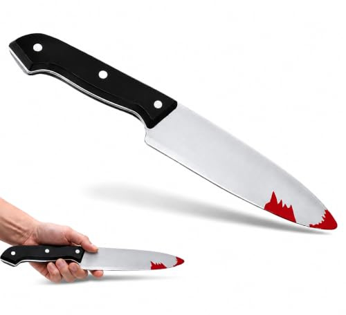 Storm&Lighthouse Halloween Large Blood Knife Prop Weapon 32cm Fake Knife with Blood Trick or Treat Halloween Fancy Dress Accessories Serial Killer Costume