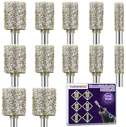 Juego de 12 fresas diamantadas, fresas para piedra de grano 50, juego de brocas diamantadas con vástago de 3 mm, para herramientas giratorias para piedra y vidrio cerámica, pulido, taladrado, grabado