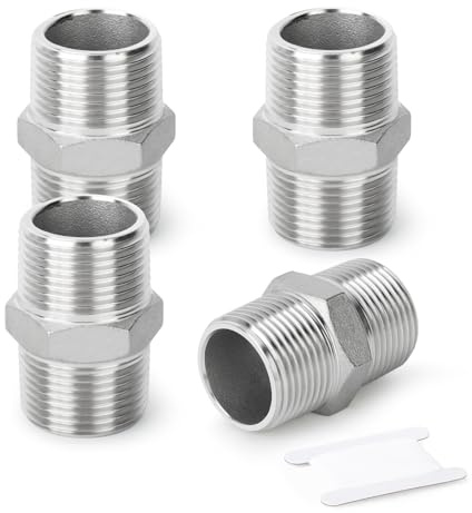 ERGAOBOY 4 piezas de acero inoxidable 316L macho hexagonal, accesorios de tubería de 1 BSP macho x 1 BSP tubo macho