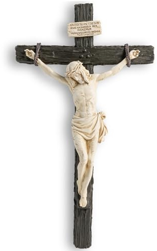 DevotedWalls 10 H Catholic Realistic Crucifix for Wall,Realistic Jesus Chirst Cross for Church,Chapels and Home Table,Altar Cross,Domestic Altar,Catholic Gift, Religious Gift,Lifelike Crucifixion Christ Wound for Meditation (Black and White)