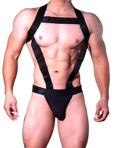 BaronHong Harness Sport axelrem för män jockstrap fitness endelad herr sele med jockstrap bodysuit, svart, XL