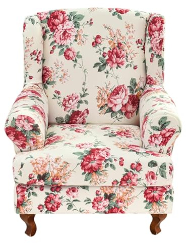 HAOYONG Wing Chair Slipcovers Stretch Wingback Chair Covers Printed 2 Pieces Wingback Armchair Slipcover Elastic Chair Slip Covers Washable Armchair Protector Cover for Living Room and Bedroom