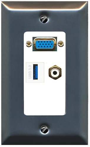 RiteAV Placa de pared de 1 puerto RCA-White 1 USB-3 hembra-hembra con conector SVGA [inoxidable/blanco]