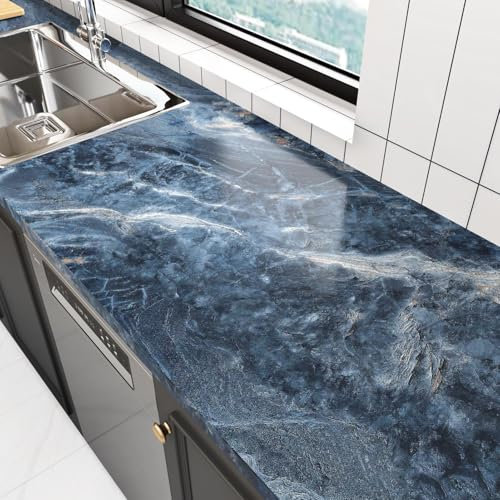 HotDecor Carta Da Parati Effetto Marmo Blu Scuro Rivestimento Adesivo Per Mobili Tavolo Carta Parati Adesiva Muro Cucina Lavabile Decorazione Da Parete Pellicola Adesiva Marmo Per Mobili 40cm x 200cm