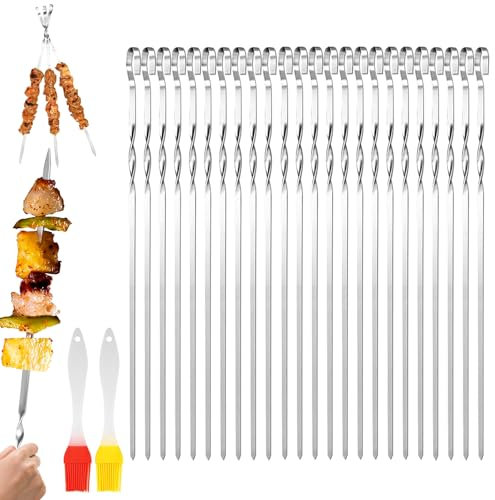20 Pezzi Spiedini per Barbecue in Acciaio Inox,con 3 Pennello,30cm Spiedini Acciaio Inox Per,Spiedini BBQ Riutilizzabili Spiedini in,Per Spiedi Di Carne Per Barbecue All'Aperto,Verdure BBQ Bastone