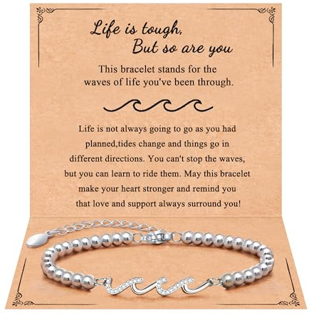 QWNHONEY Inspirational Thinking of You Gifts for Women Get Well Gifts for Women Encouragement Grief Wave Bracelet Life is Tough but so are You