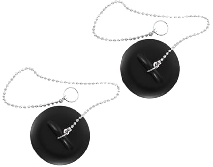 CAXUSD 2pcs Wear-Resistant Silicone Water Stoppers Chain for Bathtubs Sinks and Pools Black Drain Plugs for Use