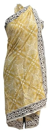 Magisk sängkläder strandtäckning för kvinnor Sarong 100 % bomull sarong indisk handblockstryck, baddräkt pareo omlottkjol strand bikini täcka lång (183 x 112 cm), BEIgE, Sarong