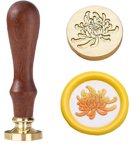 Ychostamp blomma vax förseglingsstämpel, krysantemum försegling, vax förseglingsstämpel, 25 mm mässing blommig sigill för inbjudningar, journalering, presentförpackning
