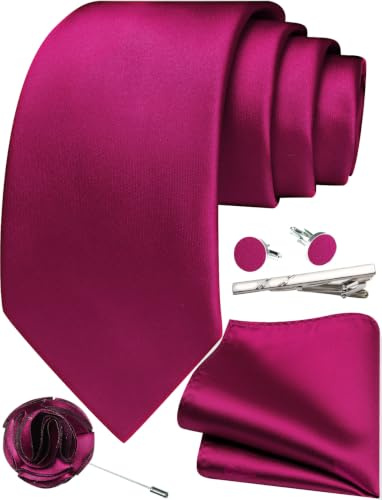 Ailisus Solid Color Ties for Men Silk Satin Necktie and Pocket Square Cufflinks Tie Clip Lapel Pin Set Wedding Business 5PCS