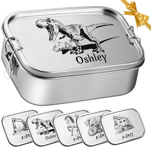 OXYEFEI Lonchera para niños con compartimentos, lonchera personalizada de acero inoxidable con nombre, regalo de regreso a clases para niños y niñas
