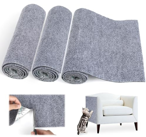 3 st klösmatta självhäftande, förtjockad skärbar katt katt klösmatta för soffmöbler eller väggskydd (ljusgrå, 100 × 30 cm)