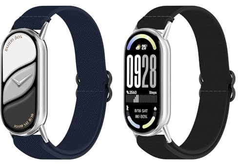 OUTPUTBT Elastisk nylonrem med metalladapter kompatibel med Xiaomi Smart Band 10/9/8 flätat sportarmband för Mi Band 10/9/8 för herr och dam, Svart+Mörkblå, MiBand10/9/8