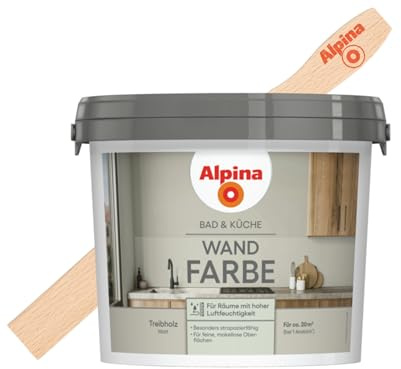 Alpina Bad & Küche Wandfarbe Treibholz matt – inkl. Rührholz – 2,5 Liter