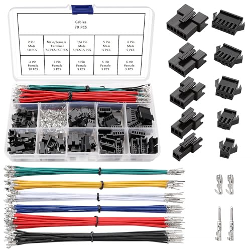 YIXISI 230 Stück 2.5mm 2/3/4/5/6-Poliger JST-SM Steckverbinder Kit, JST SM Stecker und Buchse Crimpklemmengehäuse Stecker Kit, mit 22 AWG Doppelkopf Vorgekräuseltem Kabeldraht