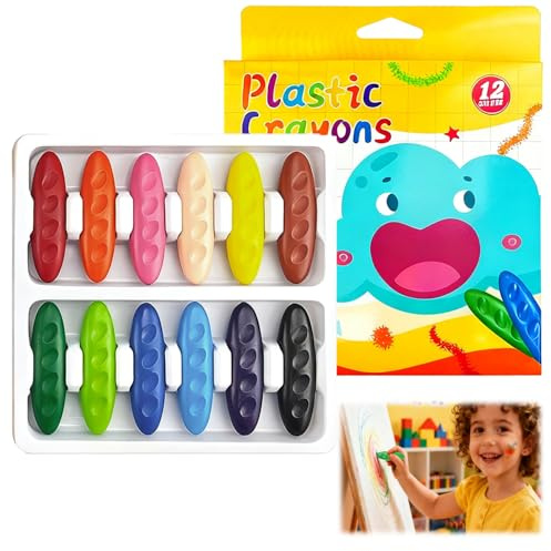12 Stück Wachsmalstifte ab 1 Jahr, Waschbare Buntstifte für Kleinkinder mit Lebendigen Farben, Ungiftig und Sicher für Leichtes Malen, Ideal für Kreatives Gestalten, Graffiti, Malerei und DIY Handwer