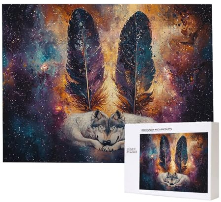 Puzzle 1000 Teile Erwachsene Federn Wolf, Impossible Klassische Jigsaw Puzzles 75 x 50cm, Geschicklichkeitsspiel für die ganze Familie, Puzzle farbenfrohes Legespiel Home Dekoration Geschenk k-969