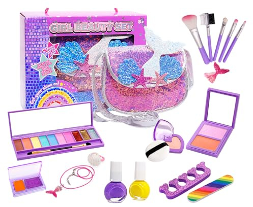Prinsessa Sminkleksak | Tvättbart Och Vattenlösligt - Prinsessa Nageldesign och Flickors Sminkkit - Till Förskolebarn Och Barn 3 Till 12 År För Döttrar Systrar Kamrater