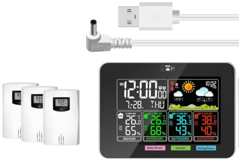 LatoYard Station météo sans fil avec 3 capteurs de température et d'humidité, thermomètre, hygromètre, prévisions météo et réveil pour la maison, le jardin, le jardinage