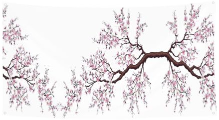 Bannière imprimée arbre de cerisier en fleurs, décoration à suspendre pour fête de Noël, Halloween, panneau de cour