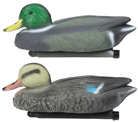 Getdoublerich Lot de 2 leurres de canard colvert flottants réalistes en polyéthylène pour décoration d'étang de jardin pour la faune, l'extérieur à la maison et dans la cour, vert grisâtre et