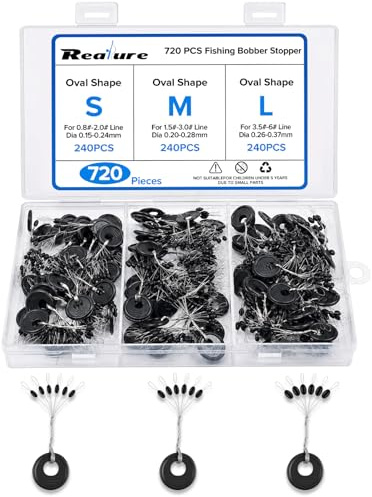 Realure 720 STK Gummistopper Angeln, 6 in 1 Kleine Schnurstopper Angeln | 3 Größen Gummiperlen Angeln, Forellen Stopper Angeln, Sinker Stops Oval, für 0.15-0.37mm Linie, Angelgewicht, Angelposen