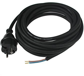 as - Schwabe Cordon d'Alimentation en Caoutchouc 5 m Fiche 2PT+T Câble d'alimentation avec Embouts 230V / 16A, H07RNF 2 x 1,0 IP44 Noir I 70552