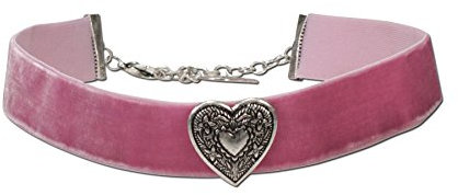 Alpenflüstern Trachten-Samt-Kropfband breit Trachtenherz - Trachtenkette enganliegend, Kropfkette elastisch, Damen-Trachtenschmuck, Samtkropfband rosé-rosa DHK092