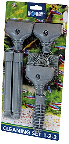 HOBBY Aquaristik Cleaning Set 1-2-3 I 10 cm Handgriff mit 2 x 15 cm Verlängerung