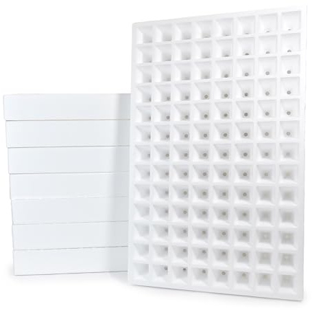 PAMPOLS Semilleros de Germinación de 104 Alveolos 4x4x6,5cm | Bandejas de Corcho Pórex Aislante Apilables para Cultivo de Semillas para Huerto | Reutilizable | 70 x 47,5 cm | Pack de 8 Bandejas