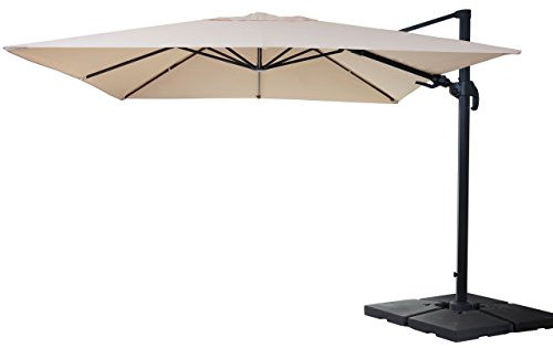 Mendler Gastronomie-Ampelschirm HWC-A96, 3x4m (Ø5m) schwenkbar, Polyester/Alu 26kg mit Ständer drehbar - creme