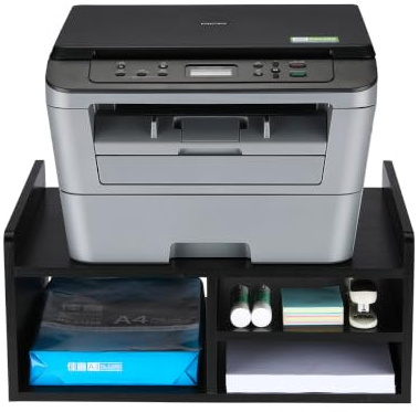 EasyPAG 4 Compartimentos Madera Soporte Impresora Escritorio Estantería Oficina Organizador Papeles A4 Estante Impresora Mesa Almacenamiento para Fax,Negro