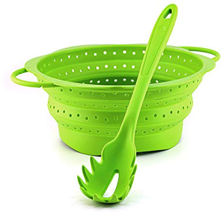 Kochblume Pastalöffel & Faltsieb L 2er Set | Premium-Silikon | Hitzebeständig | Spülmaschinenfest | Farbe: limette