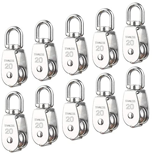 MERYSAN 10 Stücke 20mm Umlenkrollen, M20 Riemenscheibe Einzelsatz in Edelstahl 304, Flaschenzug Einzelsatz Schalen Riemenscheibe Roller für Seile den Innen- und Außenbereich - Tragkraft 75kg/165lbs