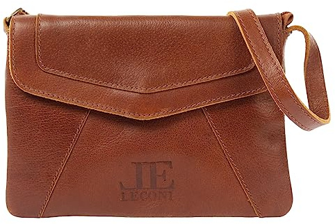 LECONI kleine Umhängetasche Damen-Tasche Clutch Crossbag Natur Mini Schultertasche Vintage-Look Ledertasche Frauen Handtasche aus Echt-Leder 21x16x3cm LE3078