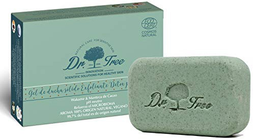 Dr. Tree Gel Sólido Ecológico Exfoliante, Piel Sensible, Refuerza el Microbioma, ECOCERT, 99.7% Ingredientes Naturales, Con Wakame, Sin Sulfatos SLE, SLS, Sin parabenos, Sin siliconas, 120 gr