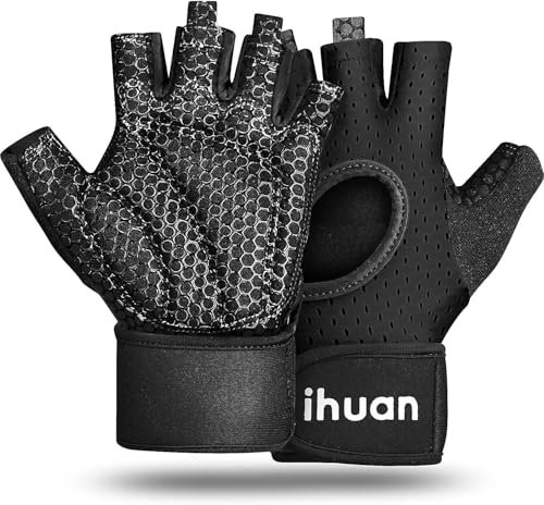 ihuan Atmungsaktive Fitness Handschuhe Herren Damen - Trainingshandschuhe, GymHandschuhe, Sporthandschuhe, Krafttraining, Bodybuilding, Kraftsport & Crossfit Training