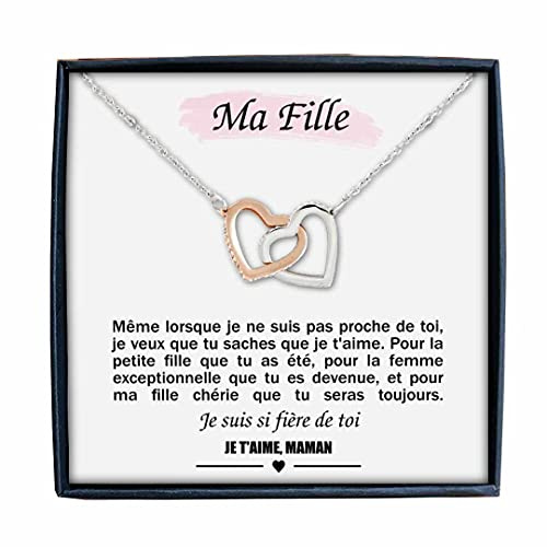 TILOVE - Collier Personnalisé pour Femme avec Pendentif en Forme de Coeurs Entrelacés Contenant un Message d'Amour pour Votre Fille signé Maman | Idée Cadeau Anniversaire, Noël, Fête des Mères
