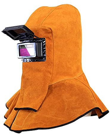 CDIYTOOL Cappuccio da saldatore in pelle di vacchetta, filtro solare auto oscurante, maschera da saldatura, maschera protettiva da lavoro con drappeggio per collo e spalle