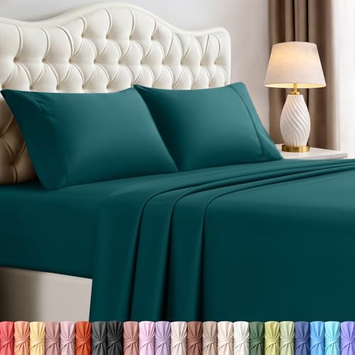 Utopia Bedding Parure de lit 4 pièces en Microfibre brossée, résistante au rétrécissement et à la décoloration, Facile d'entretien (très Grand lit, Bleu Sarcelle)
